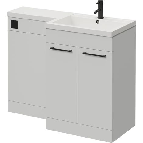Napoli 460 Gloss Grey Pearl 1100mm 2 Door Vanity Unit Toilet Suite with Right Hand Square Lucia Basin - 1100mm - Matt Black 160mm HandleWithout Kingston Toilet Pan