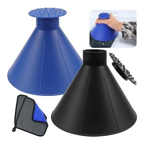 2 x Car Scraper, Round Ice Scraper, Car Windshield Scraper, Ice Scraper, Comes with 2 Fine Fiber Towels for Cars (1/5)