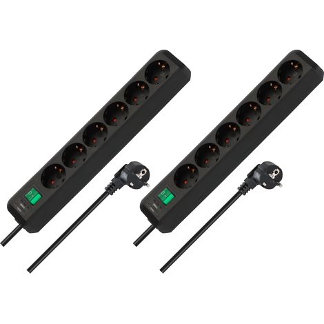 Lot de 2 multiprises 6 Prises (Prises de Terre Multiples avec Protection de Contact Accrue, Interrupteur et câble de 1,5 m) Noir (1/5)