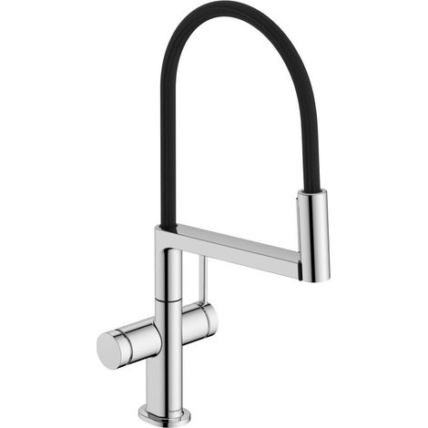Hansgrohe – Mitigeur de cuisine avec bras flexible et douchette – 3 jets PowderSpray – Technologie EcoSmart – Chrome – 72861000 (1/2)