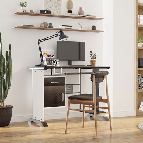 Designer-Computertisch, 100 x 52 x 75 cm (L x B x H), braun, schwarz und weiß