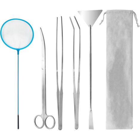 Lot de 5 outils d'aquascaping pour aquarium - En acier inoxydable - Outils anti-rouille - Ciseaux / pince à épiler / grattoir - Pour le nettoyage de l'aquarium (1/5)
