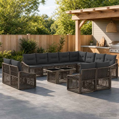 vidaXL Set Divano da Giardino 13 pz Grigio e Grigio Scuro polyrattan (1/5)