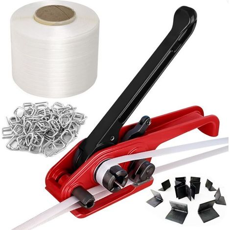 Kit manuel de sanglage de palettes avec tensionneur, bande de sanglage en polyester 50M, boucles en métal 100, kit d'outils de sanglage de palettes de 50 coins de protection