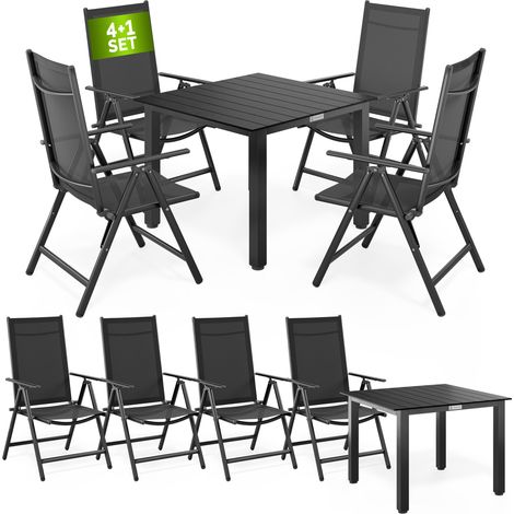 Salon de jardin aluminium anthracite Bern 1 table bois composite 4 chaises (1/5)
