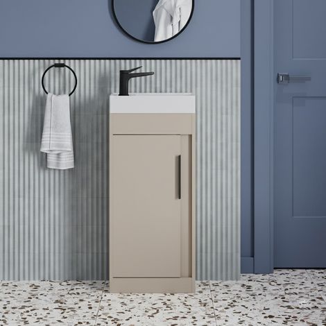 Signature Helsinki Floor Standing 1-Door Vanity Unit with Basin 410 Wide - Matt Latte