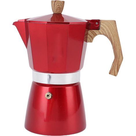 Cafetière Italienne Moka Aluminium Poignée Bois 6 Tasses Rouge pour Cuisine et Camping (1/5)
