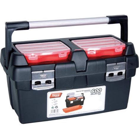 Tayg Werkzeugkiste 53,9L Toolbox mit Einsatzfach und 2 Organizern, große Werkzeugkoffer mit Aluminiumverschlüssen und Griff, Kunststoff Werkzeugbox für Werkzeuge 60 x 30,5 x 29,5 cm