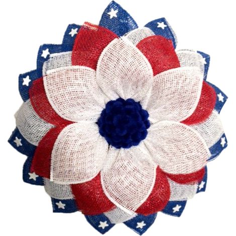 Guirlande En Forme De Couronne - Guirlande Patriote Étoiles Et Fleur En Mesh Poly-Burlap Rouge Blanc Bleu - Pour Porte D'Entrée Mur Intérieur Extérieur - 35 Cm (1/4)