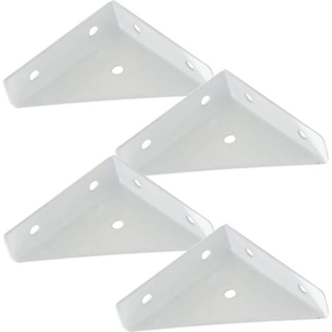 Staffe triangolari in metallo, supporto per tavolo in ferro bianco, confezione da 4, connettori per angoli di mobili, fissaggio di armadi e sedie, leggere. (1/5)