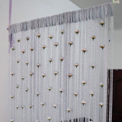 Rideau décoratif gris argenté à pampilles