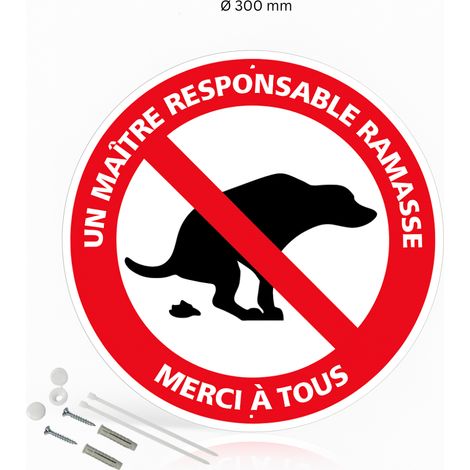 Un maître responsable ramasse merci à tous panneau de signalisation rond en aluminium prépercé avec kit de fixation complet - Diamètre 300 mm