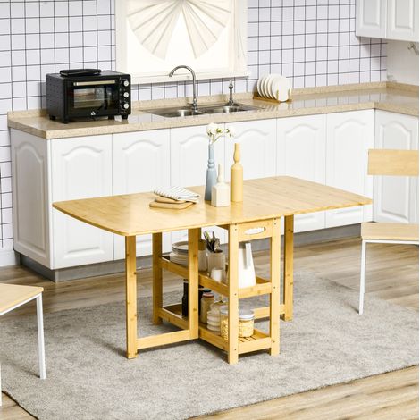 Tavolo pieghevole allungabile in bambù 149,5 x 80 x 73,5 cm con vani DESVIAE (1/5)