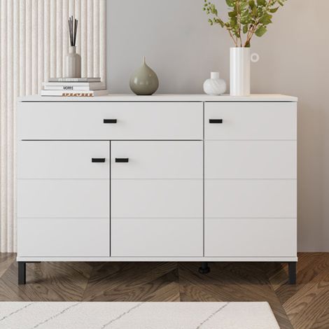 Credenza Djanet, Aparador 2 Estantes, un Cajón, 3 Puertas, 116x35x78h cm Blanco (1/5)