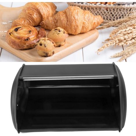 Boîte de rangement pour pain - Banc alimentaire en fer mirroir - Noir - 34.5x23x14.5cm (1/5)