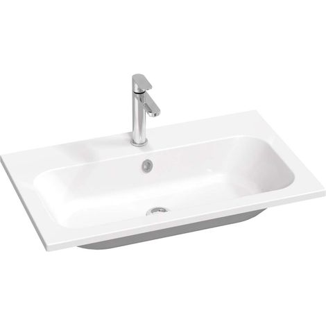 Ravak Chrome Slim - Waschbecken 80x49 cm, mit Überlauf, mit Hahnloch, weiß XJG01180001