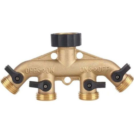 Robuster 2-Wege-Gartenwasserhahnverteiler aus Messing, 3/4"-auf-3/4"-Schlauchanschlussadapter für die Gartenbewässerung - Crezuo
