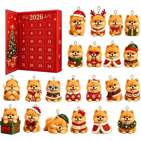 Adventskalender-Hundedekoration, 24 flache Acrylteile (1/5)