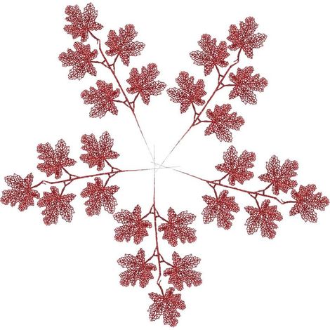 Décorations de Noël : Poinsettias artificiels à paillettes rouges, branches fleuries, branches de sapin, décorations pour fête de Noël (1/5)