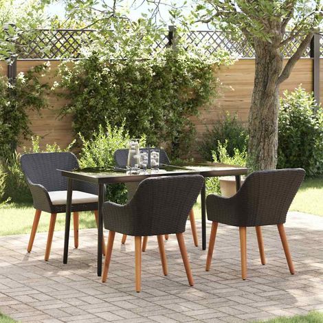 Garden Dining Set 5 pcs Black Poly Rattan vidaXL