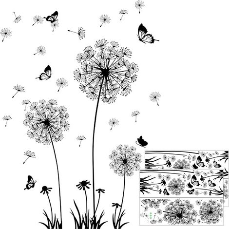 3 stickers muraux fleurs Danube noirs, design XXL 165 x 130 cm, pour grand mur