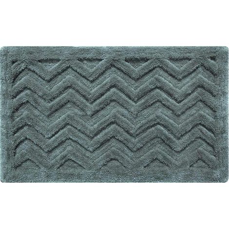 HOMESCAPES Rutschfeste Hochflor-Badematte mit Chevron-Muster, grau