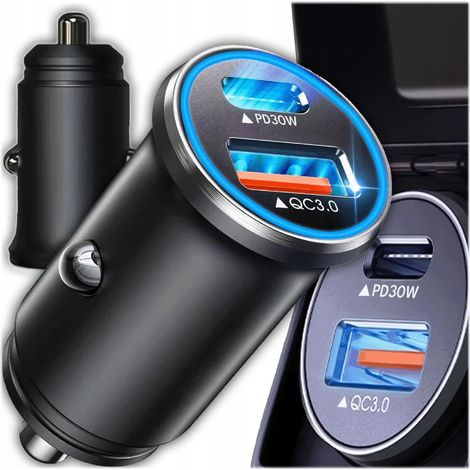 Kfz-Ladegerät mit Schnellladefunktion (30 W + QC 3.0) und zwei USB-C- und USB-A-Anschlüssen (1/5)