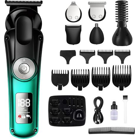 Tondeuse Cheveux Hommes, 6 en 1 Tondeuse Barbe Homme avec Ecran LED, Étanchéité IPX6 Tondeuse Rechargeable Sans Fil pour le Nez et les OreillesPrécision et Pleine Taille, Micro Rasoir (1/5)
