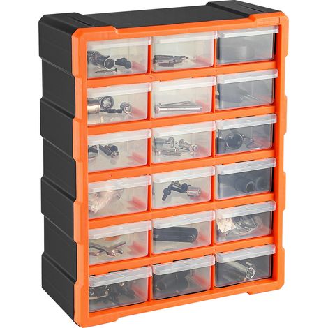 Werkzeugkasten mit 18 Schubladen, Kunststoff, Werkzeug- und Schraubenschrank, Sortimentsschrank – 38 x 16 x 46,5 cm – sicher, ungiftig