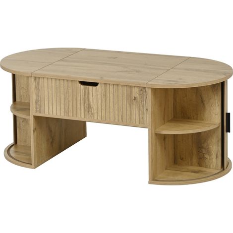 Mesa de centro elevable ovalada con almacenaje oculto y estantes abiertos HOMVRA (1/5)