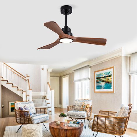 Ventilateur de plafond 42 pouces avec lumière et télécommande, variateur, ventilateur de plafond moderne couleur noyer, moteur DC silencieux, ventilateur intérieur et extérieur avec lumière pour terra (1/5)