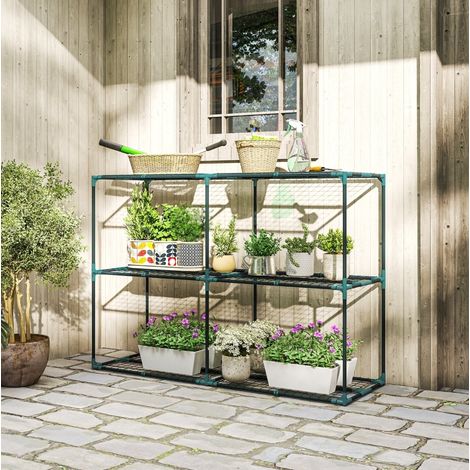 Scaffale per piante a 3 livelli, 143 x 48 x 100 cm, struttura in acciaio, verde scuro HAVRYA (1/5)