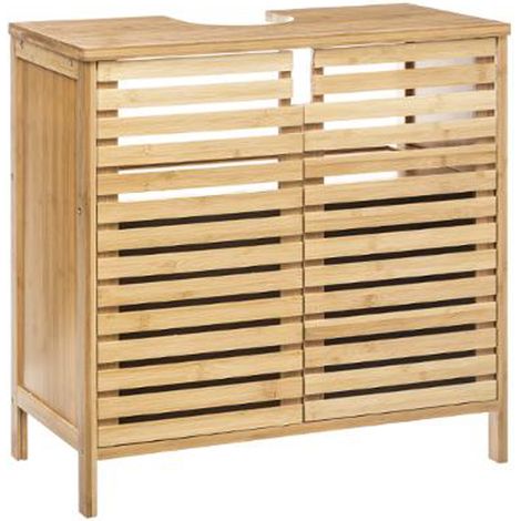 Pegane – Meuble bas de salle de bain en bambou – Dimensions L. 60 x P. 28 x H. 80 cm – Montage facile – Poids léger 6.1 kg (1/2)