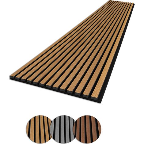 Jiubiaz Panel acústico de pared listones madera 240x60 cm, roble, plegable, fieltro MDF, revestimiento UV, set 1 piezas, absorbente sonido (1/5)