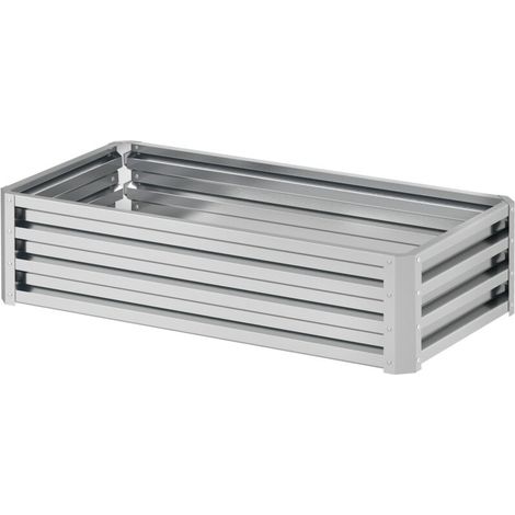 Carré potager de jardin rectangulaire tôle d'acier ondulée 120 x 60 x 30,5 cm argent (1/4)