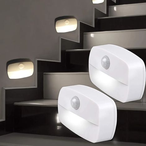 MINKUROW Luce Notturna Con Sensore Di Movimento, Sensore Di Movimento A 2 Pezzi Con Batteria, Luce Notturna Interna Per Armadio, Sensore Di Luce Accensione/Spegnimento Automatico Per Corridoio, Scale, (1/5)