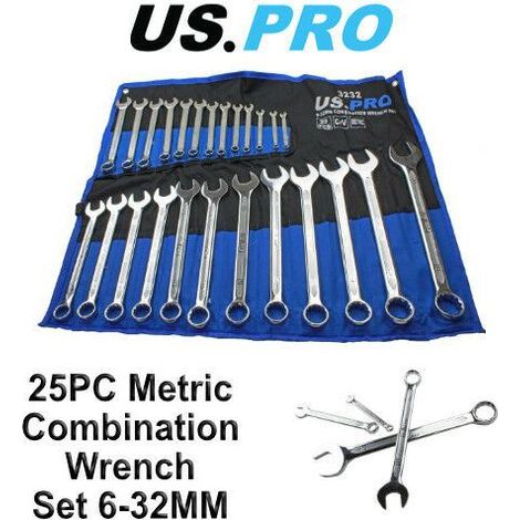 US PRO 25PC SPANNER SET METRIC COMBINATION WRENCH RING OPEN IN ROLL 3232 (1/4)