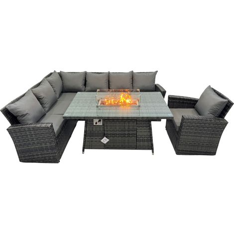Fimous Salon de jardin exterieur en resine 7 places Table avec foyer à gaz  Fauteuil (1/5)