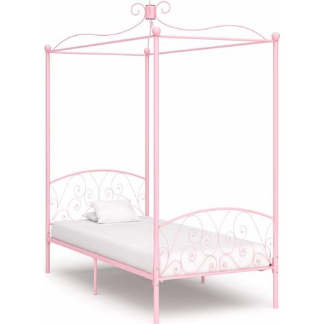 Estructura de cama con dosel sin colchón metal rosa 90x200 cm (1/5)
