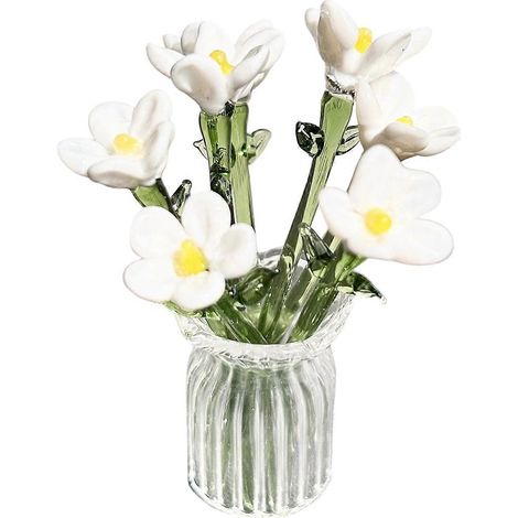 1 Bouquet de fleurs en verre avec vase et mini-fleurs soufflées à la main pour la décoration du salon - M (1/4)