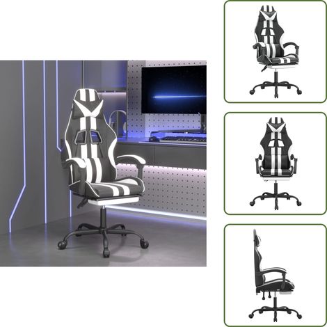 Silla ergonómica - vidaXL Silla gaming con reposapiés cuero sintético negro blanco - Silla con reposapiés