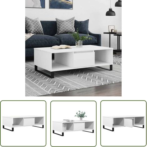 The Living Store Couchtisch Weiß 104x60x35 cm Holzwerkstoff - Couchtisch - Wohnzimmerschreibtisch - Beistelltisch - Weißer Couchtisch - Holzt Tisch (1/5)