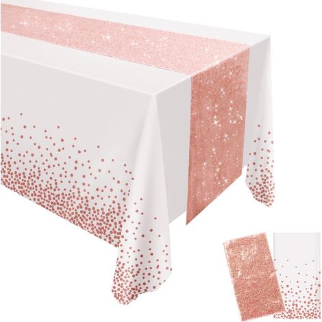 AGE Nappe Rectangulaire, Nappe Rectangulaire Plastique 137 x 274 CM et Chemin de Table 30 x 274CM, Nappe Jetable Couverture de Table en Plastique pour Anniversaire, Goûter (1/5)