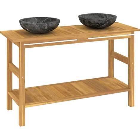 Tocador de baño madera maciza de teca con lavabos mármol negro vidaXL (1/5)