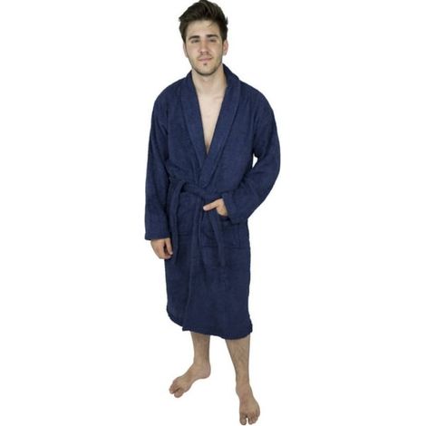 1 Peignoir en Coton Bouclé, Col Châle, Poches Profondes, Ceinture, Unisexe, Spa (1/5)