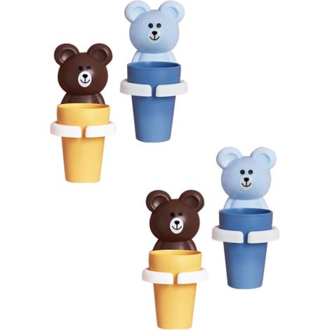 4 Pièces Porte-Brosse à Dents Mural avec Gobelet, Ours Mignon Porte-Gobelet Mural et Tasse pour Rince-Bouche, Autocollant Brosses à Dents Support (1/5)