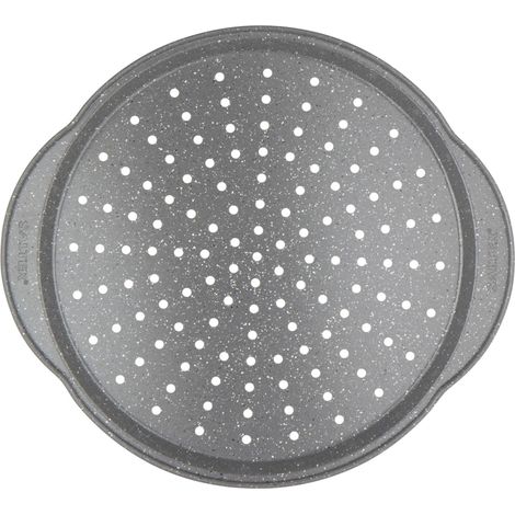 Round Perforated Pizza Pan 37cm Marble Stone Non-Stick Even Cooking Up to 220°C Ideal for Family Celebrations
