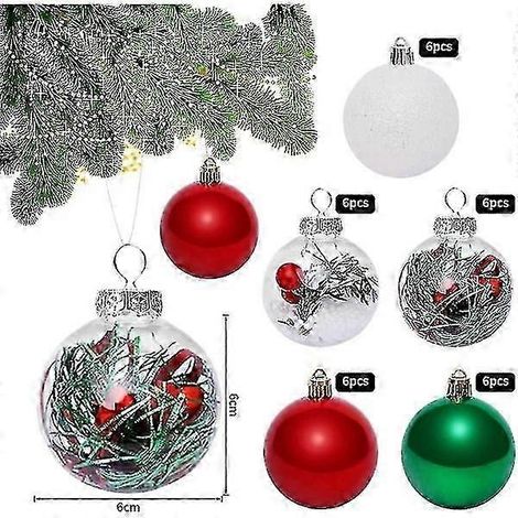 Boules de Noël vertes et rouges de 6 cm, lot de 30 boules de Noël en plastique, décorations à suspendre (1/4)