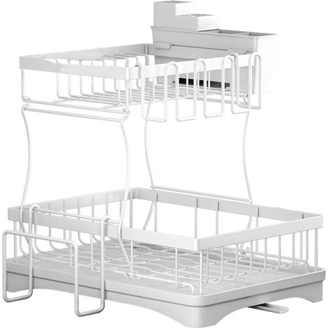 Rack À Vaisselle - 2 Niveaux - Bac À Égouttage Pivotant 360° - Acier Revêtu Anti-Rouille - Pour Évier Ou Plan De Travail - Noir - 1 Pièce (1/5)