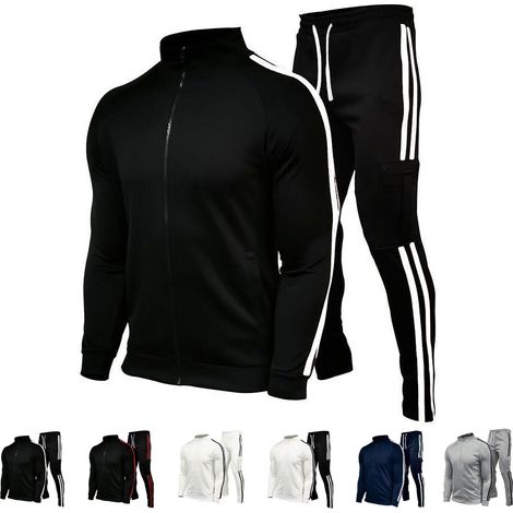 Ensemble sportif 2 pièces running, survêtement décontracté à zip avec pantalon de jogging, tenue de sport manches longues (1/3)